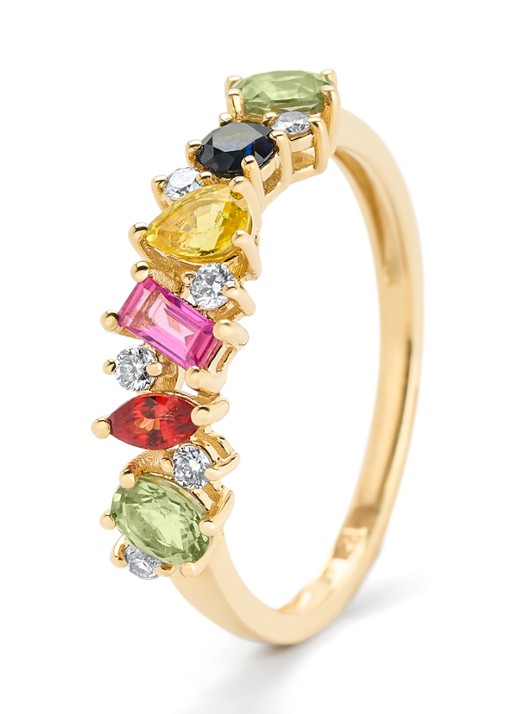 Diamond Point Geelgouden ring, 0.42 ct groene saffier, Eden