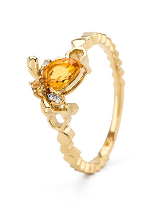 Diamond Point Geelgouden ring, 0.44 ct citrien, Queen Bee