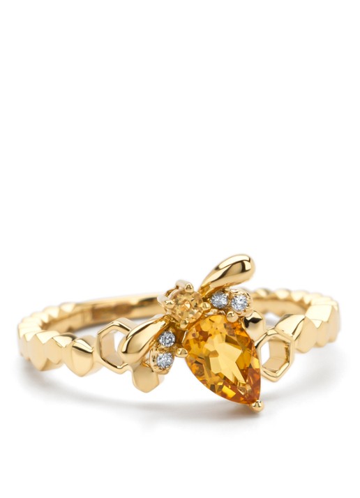Diamond Point Geelgouden ring, 0.44 ct citrien, Queen Bee - voorkant 2 geelgoud