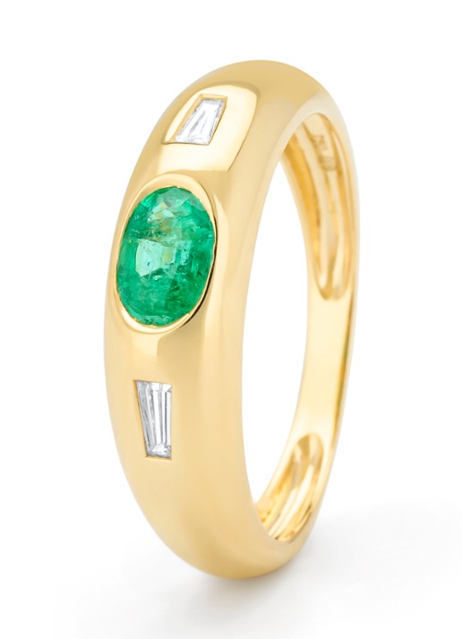 Diamond Point Geelgouden ring, 0.44 ct smaragd, Bold