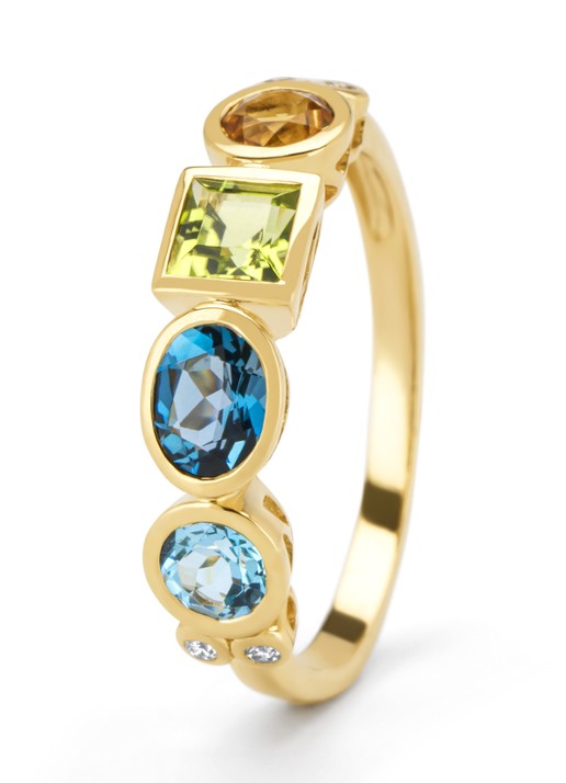 Diamond Point Geelgouden ring, 0.45 ct london topaas, Little Drops