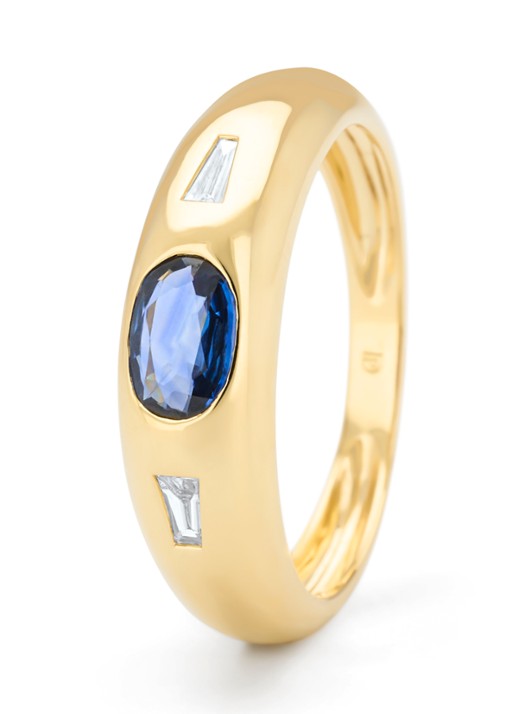 Diamond Point Geelgouden ring, 0.47 ct blauwe saffier, Bold