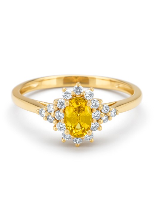 Diamond Point Geelgouden ring, 0.60 ct gele saffier, Eden - detail geelgoud