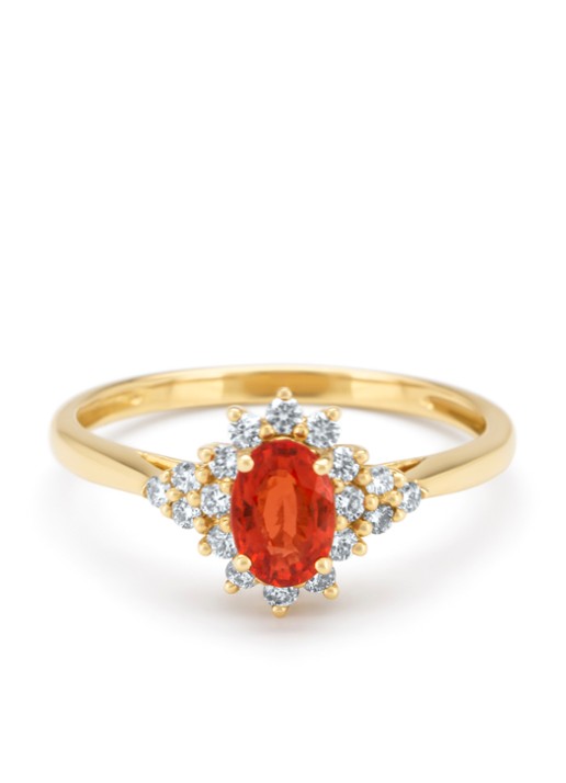 Diamond Point Geelgouden ring, 0.60 ct oranje saffier, Eden - detail geelgoud