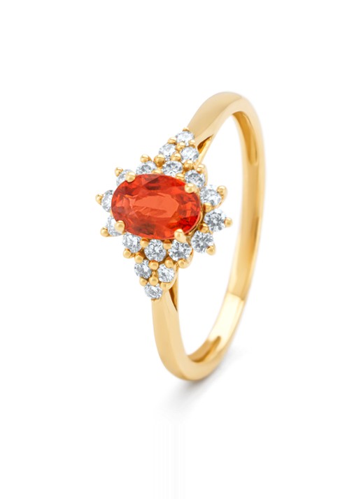 Diamond Point Geelgouden ring, 0.60 ct oranje saffier, Eden