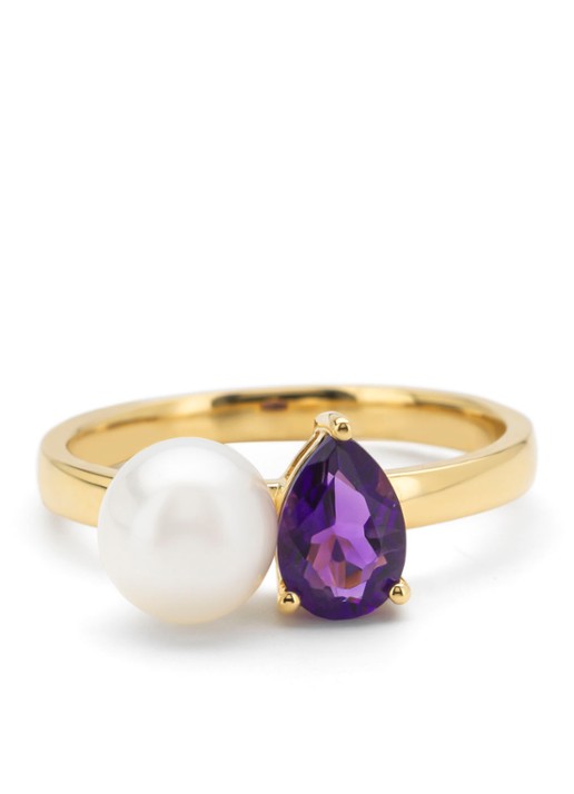Diamond Point Geelgouden ring, 0.63 ct paarse amethist, Rivièra - detail 4 geelgoud