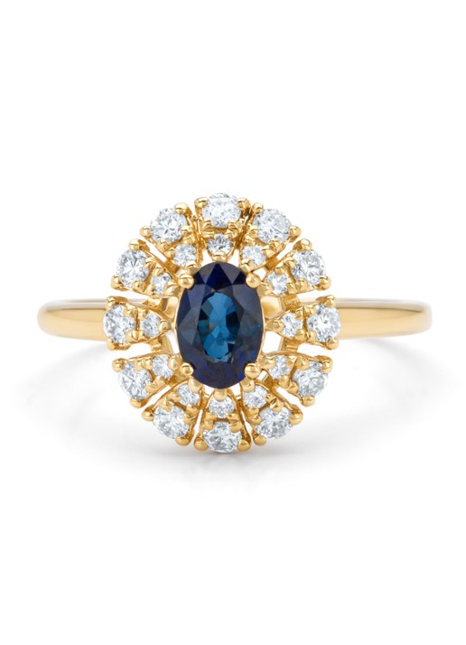 Diamond Point Geelgouden ring, 0.64 ct blauwe saffier, Majestic - detail 3 geelgoud