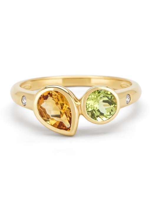 Diamond Point Geelgouden ring, 0.70 ct citrien, Little Drops - detail 3 geelgoud