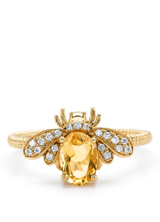 Diamond Point Geelgouden ring, 0.70 ct citrien, Queen Bee - detail geelgoud
