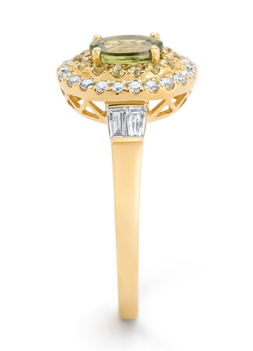Diamond Point Geelgouden ring, 0.79 ct groene saffier, Eden - detail 3 geelgoud