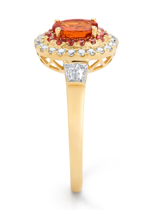 Diamond Point Geelgouden ring, 0.88 ct oranje saffier ( bew, Eden - detail 3 geelgoud