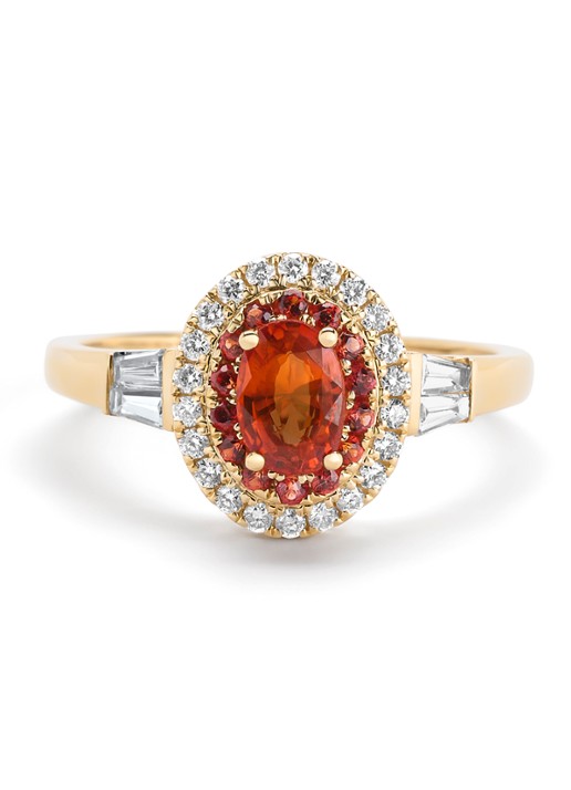 Diamond Point Geelgouden ring, 0.88 ct oranje saffier ( bew, Eden - detail 4 geelgoud
