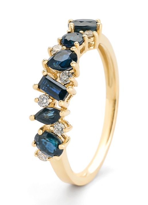 Diamond Point Geelgouden ring, 1.23 ct blauwe saffier, Eden