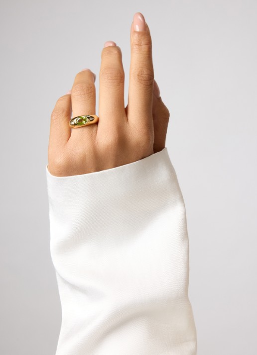 Diamond Point Geelgouden ring, 1.27 ct peridoot, Bold - voorkant 5 geelgoud