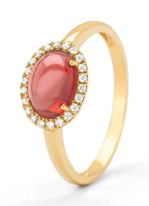 Diamond Point Geelgouden ring, 1.63 ct granaat, Little Drops
