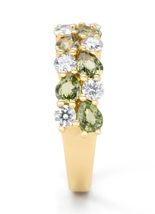 Diamond Point Geelgouden ring, 1.65 ct groene saffier, Eden - detail 3 geelgoud