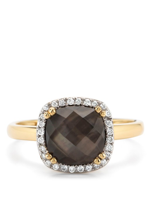 Diamond Point Geelgouden ring, 2.08 ct kwarts, Fiësta - voorkant 2 geelgoud