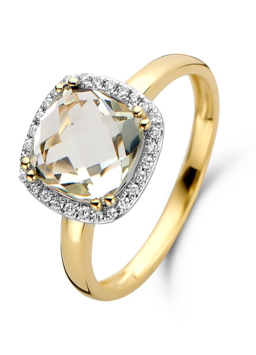 Diamond Point Geelgouden ring 2.40 ct groene amethist Fiësta - voorkant geelgoud