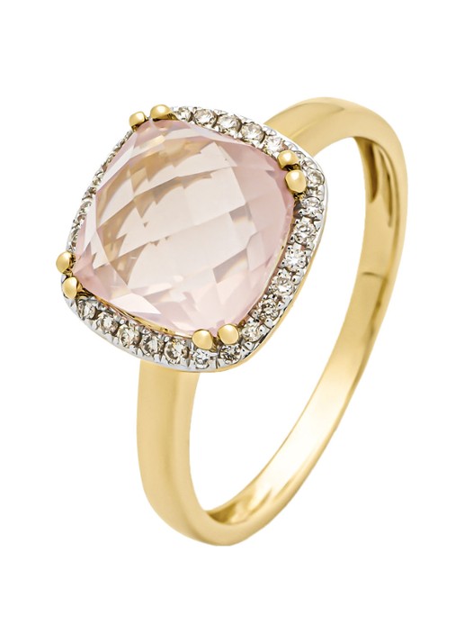 Diamond Point Geelgouden ring, 2.58 ct roze kwarts, Fiësta