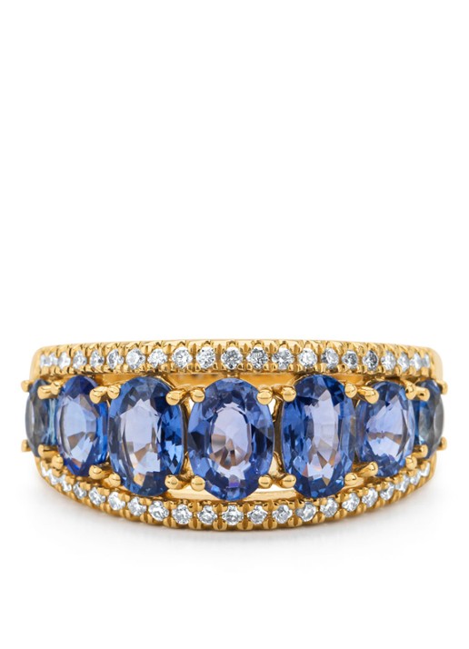 Diamond Point Geelgouden ring, 3.05 ct blauwe saffier, Eden - detail geelgoud