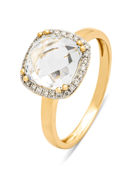 Diamond Point Geelgouden ring, 3.13 ct witte topaas, Fiësta