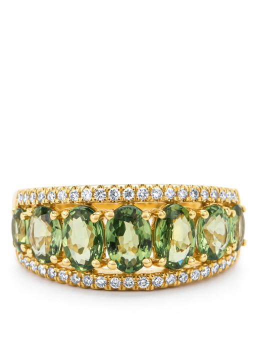 Diamond Point Geelgouden ring, 3.14 ct groene saffier, Eden - detail 3 geelgoud