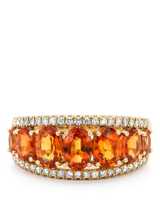Diamond Point Geelgouden ring, 3.55 ct oranje saffier, Eden - detail 3 geelgoud