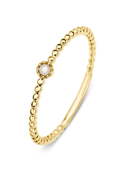 Diamond Point Geelgouden ring zoetwaterparel Joy - voorkant goud