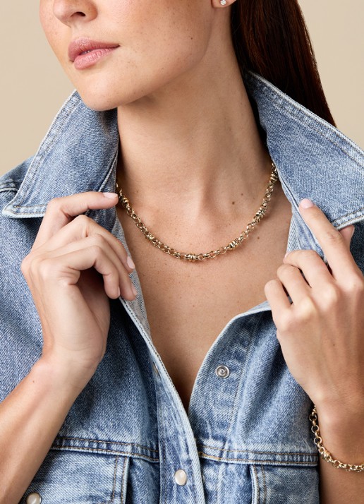 Diamond Point Geelgouden schakel collier Timeless Treasures 45 cm - voorkant 2 geelgoud