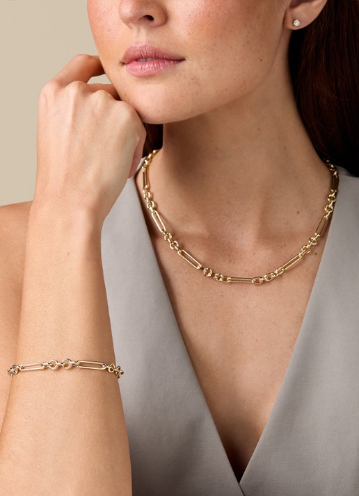 Diamond Point Geelgouden schakelarmband Timeless Treasures 20 cm - voorkant 2 geelgoud