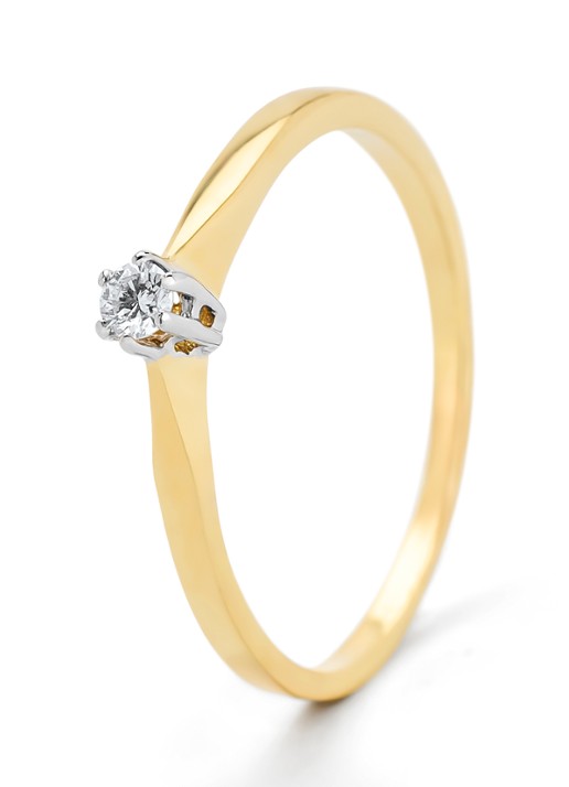 Diamond Point Geelgouden solitair groeibriljant ring, 0.08 ct. 0.08 ct diamant Groeibriljant