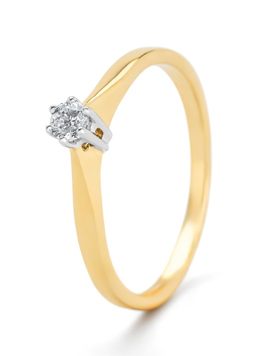 Diamond Point Geelgouden solitair groeibriljant ring, 0.09 ct. 0.09 ct diamant Groeibriljant