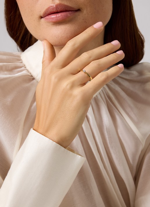 Diamond Point Geelgouden solitair groeibriljant ring, 0.09 ct. 0.09 ct diamant Groeibriljant - voorkant 2 geelgoud