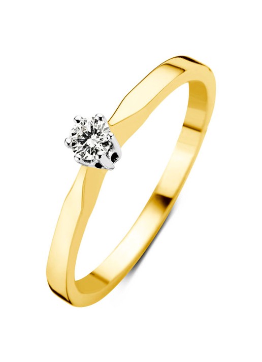 Diamond Point Geelgouden solitair groeibriljant ring, 0.13 ct. 0.13 ct diamant Groeibriljant