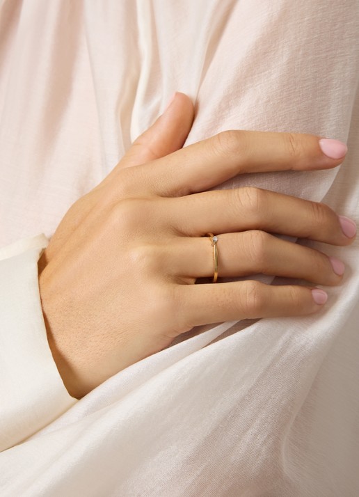 Diamond Point Geelgouden solitair ring, 0.02 ct diamant, Groeibriljant - detail geelgoud