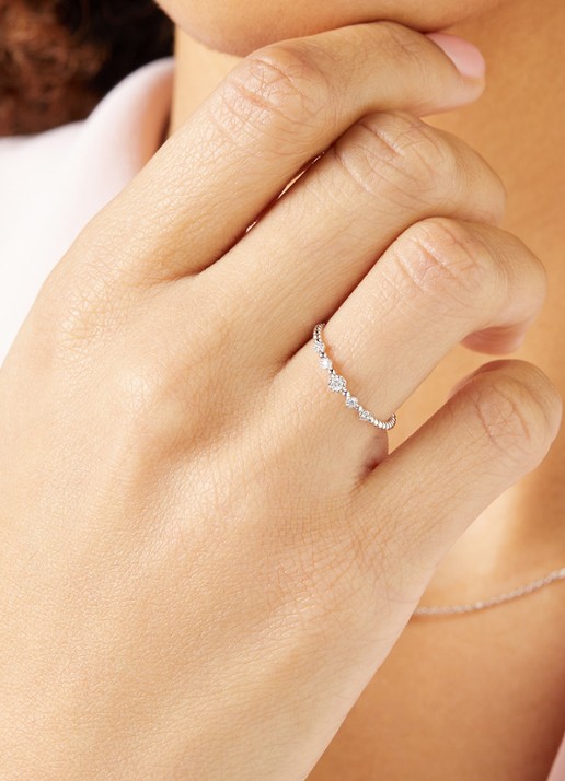 Diamond Point Joy ring van 14 karaat witgoud met 0.09 ct diamant - voorkant 2 witgoud