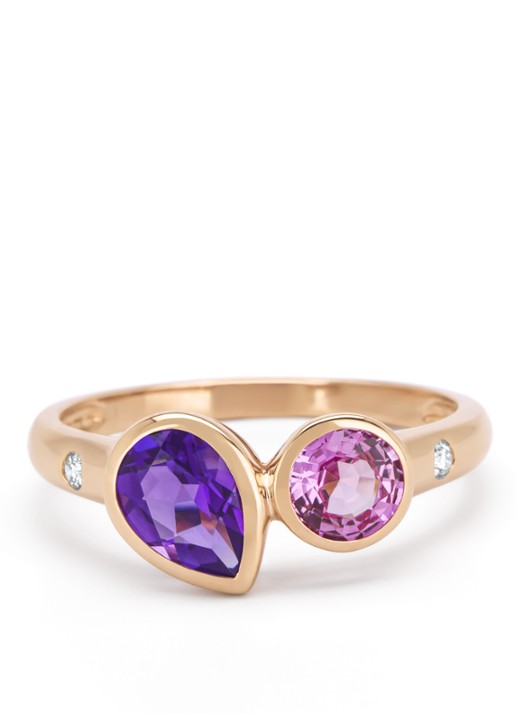Diamond Point Roségouden ring, 0.70 ct paarse amethist, Little Drops - detail roségoud