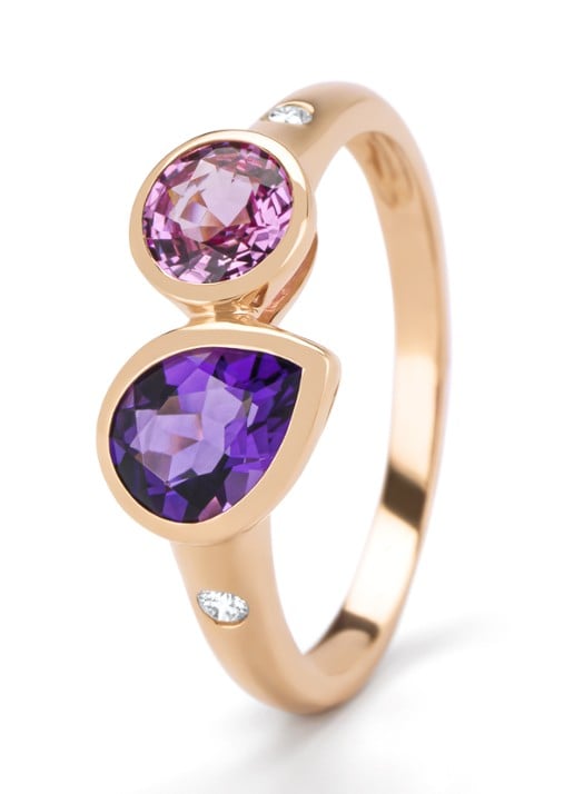 Diamond Point Roségouden ring, 0.70 ct paarse amethist, Little Drops