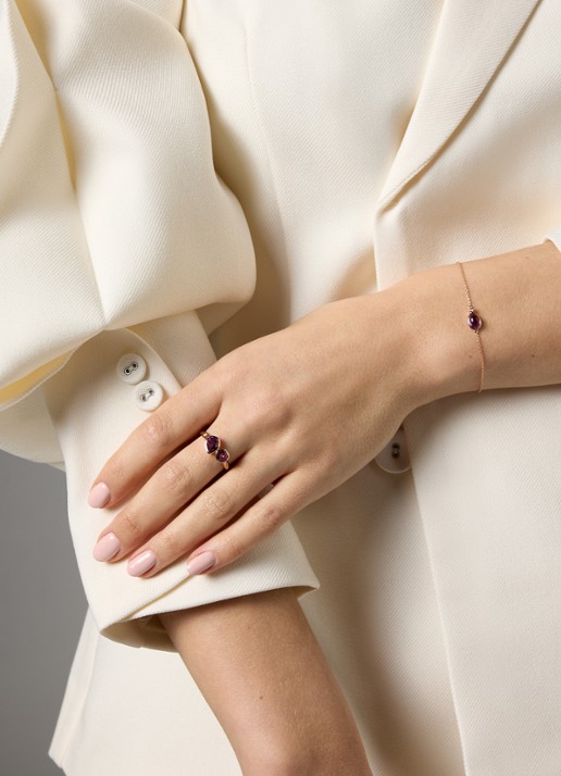 Diamond Point Roségouden ring, 0.70 ct paarse amethist, Little Drops - voorkant 4 roségoud
