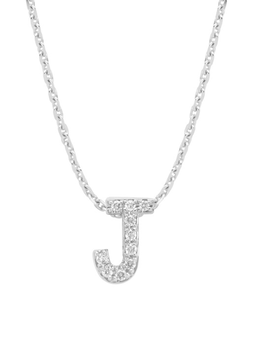 Diamond Point Witgouden hanger J, 0.04 ct diamant, Alphabet