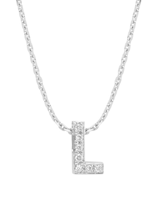 Diamond Point Witgouden hanger L, 0.03 ct diamant, Alphabet