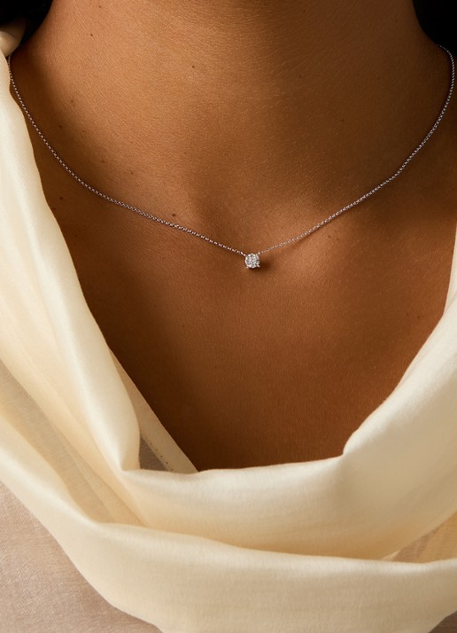Diamond Point Witgouden hanger met collier, 0.09 ct diamant, Enchanted - voorkant 2 witgoud
