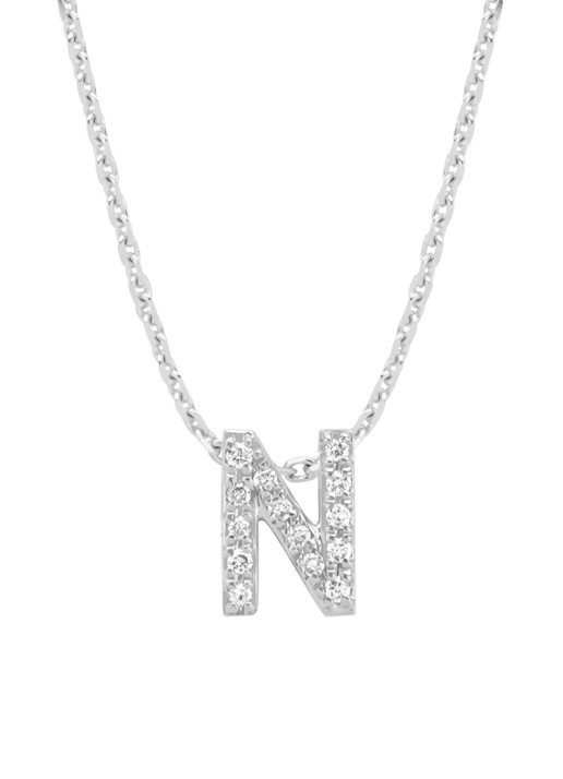 Diamond Point Witgouden hanger N, 0.05 ct diamant, Alphabet