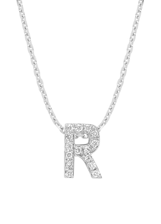 Diamond Point Witgouden hanger R, 0.06 ct diamant, Alphabet