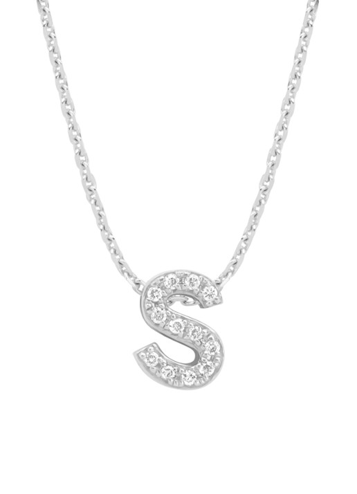 Diamond Point Witgouden hanger S, 0.04 ct diamant, Alphabet