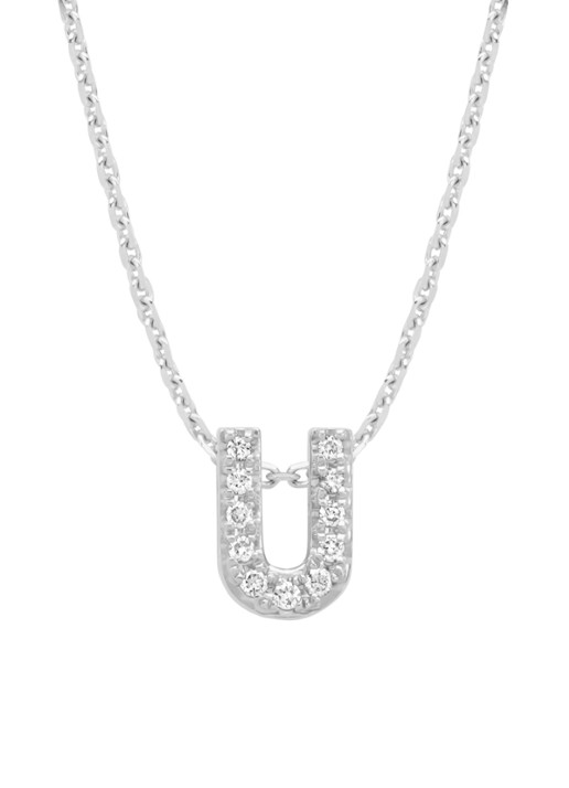 Diamond Point Witgouden hanger U, 0.05 ct diamant, Alphabet