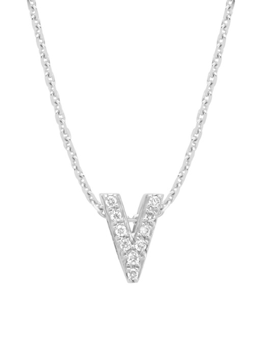 Diamond Point Witgouden hanger V, 0.04 ct diamant, Alphabet