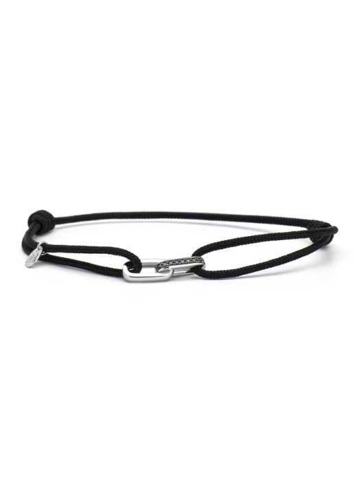 Diamond Point Witgouden koord armband, 0.04 ct zwarte diamant, Timeless Treasures - voorkant witgoud