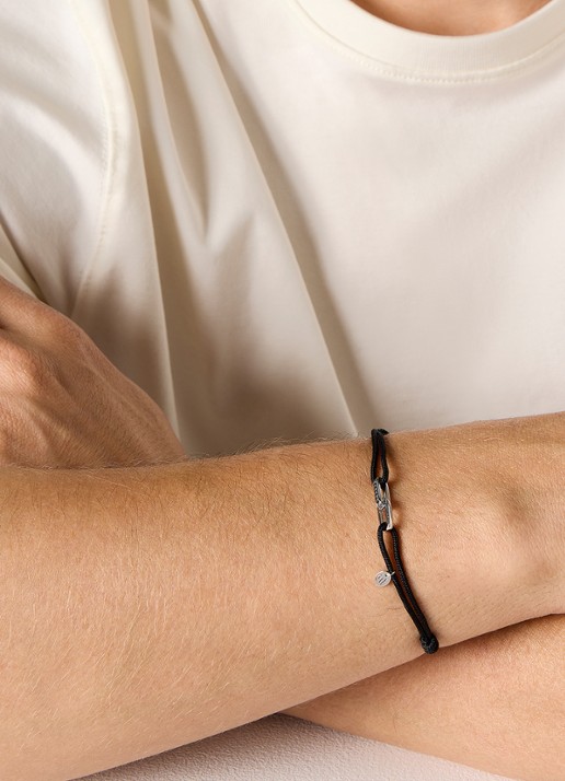 Diamond Point Witgouden koord armband, 0.04 ct zwarte diamant, Timeless Treasures - voorkant 2 witgoud
