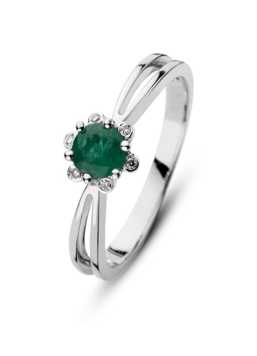 Diamond Point Witgouden ring 0.38 ct smaragd Empress